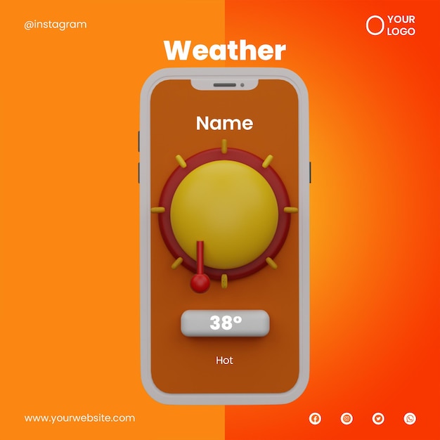 Posta social media meteo e telefono icona 3d rendering