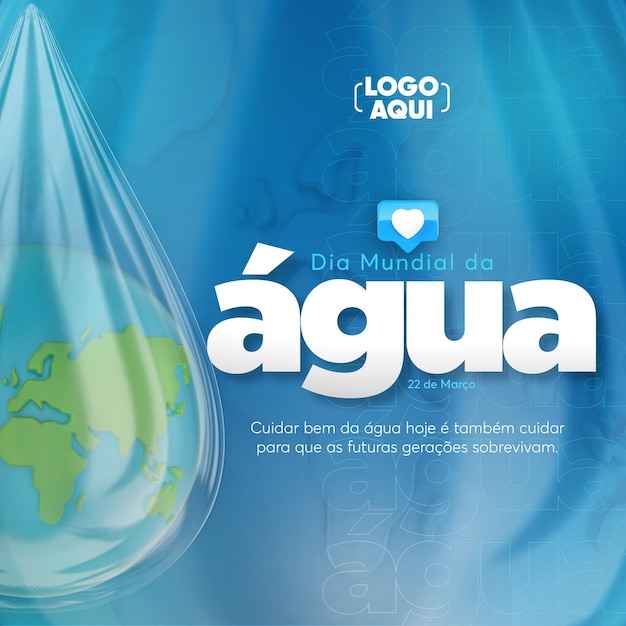 PSD post social media world water day in portuguese for marketing campaign in brazil