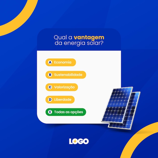 Post social media zonne-energiesysteem 3d render voor braziliaanse campagne