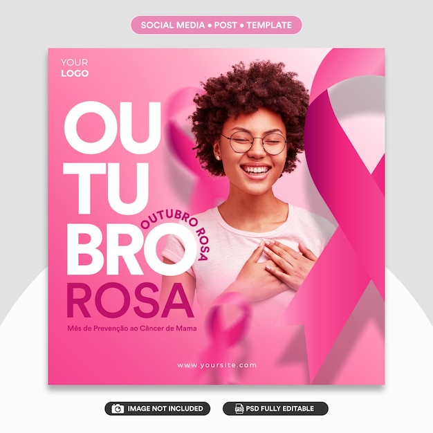 PSD modello post social feed pink october contro il cancro al seno