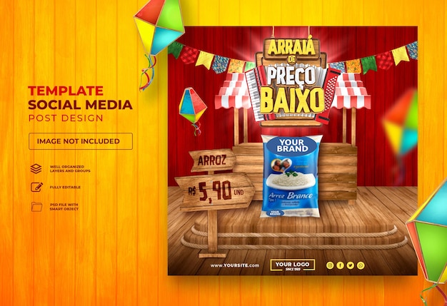 PSD post sociale media arraia sao joao 3d render brazilië festa junina