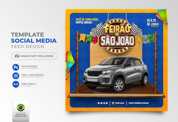 Post sociale media Auto Fair Saint Jhon in Portugese 3d render voor marketingcampagne in Brazilië