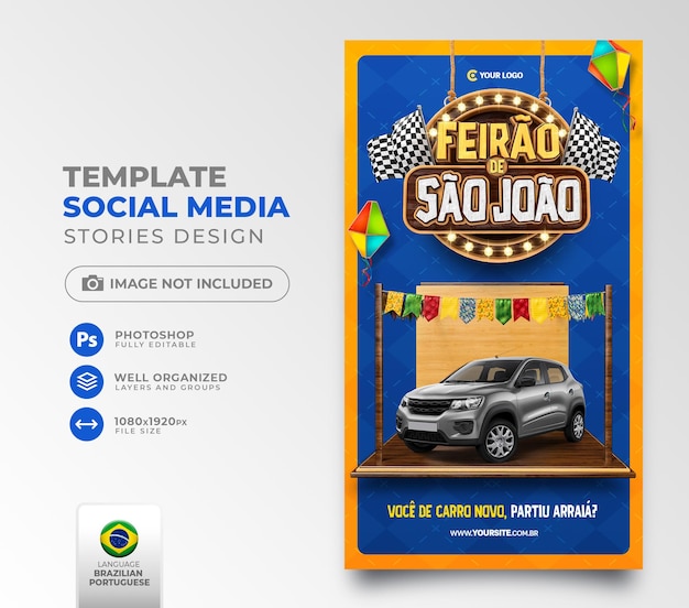 Post sociale media auto fair saint jhon in portugese 3d render voor marketingcampagne in brazilië