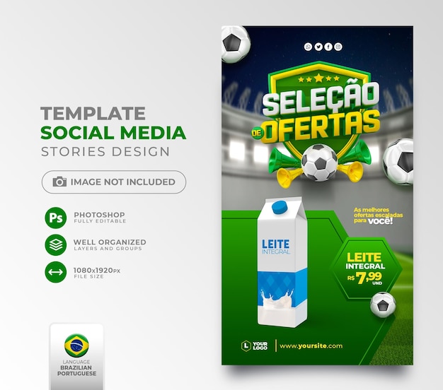 Post sociale media biedt world cup in 3d render voor marketingcampagne in brazilië in het portugees