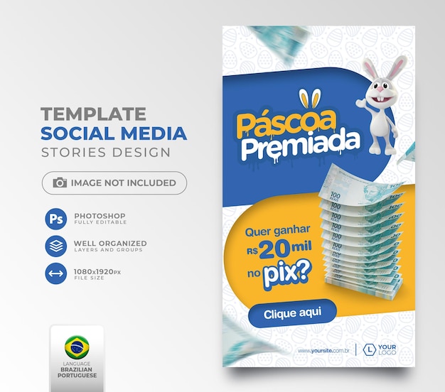 Post sociale media pasen toegekend in portugese 3d-weergave voor marketingcampagne in brazilië
