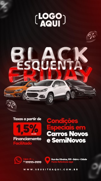 Post story black friday in portuguese 3d render for marketing campaign in brazil