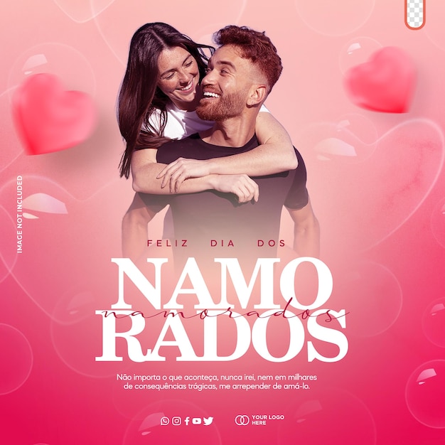 PSD post template editable valentine's day dia dos namorados in brazil