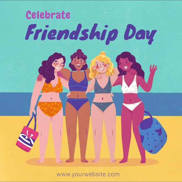 a post template for friendship day with friends on the beach
