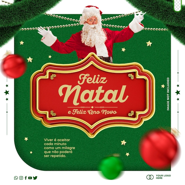 PSD post template social media merry christmas feliz natal in brazil