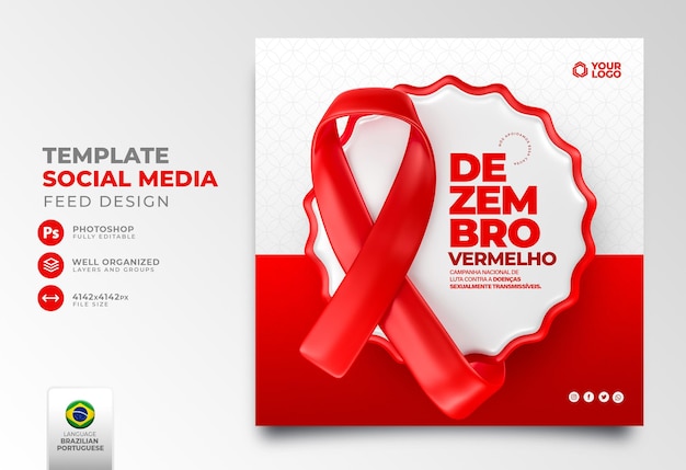 Post W Mediach Społecznościowych „czerwony Grudzień Walka Z Aids” W Renderowaniu 3d Na Potrzeby Kampanii Marketingowej W Brazylii