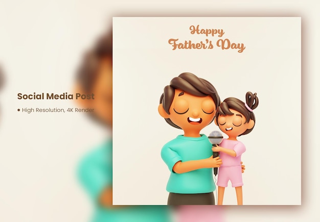 Post W Mediach Społecznościowych Lub Projekt Szablonu Z 3d Młodym Mężczyzną I Jego Córką śpiewającymi Razem Z Mikrofonu Dla Koncepcji Happy Father's Day