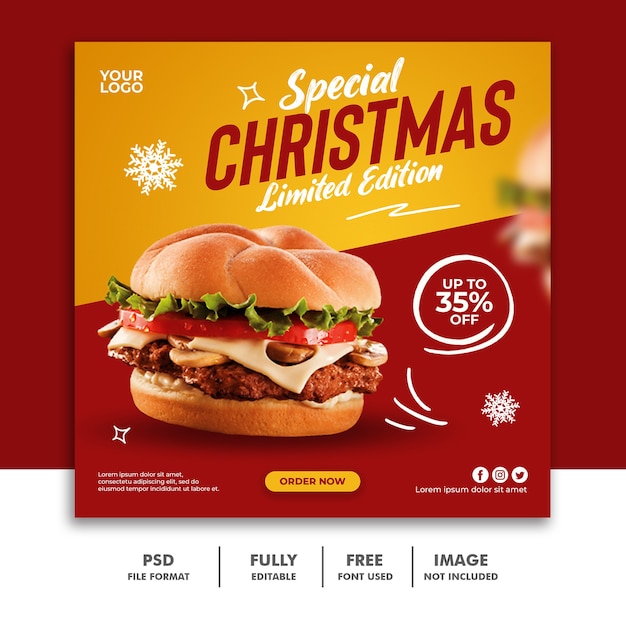 Post W Mediach Społecznościowych Szablon Transparent Chirtsmas Dla Restauracji Fastfood Menu Burger