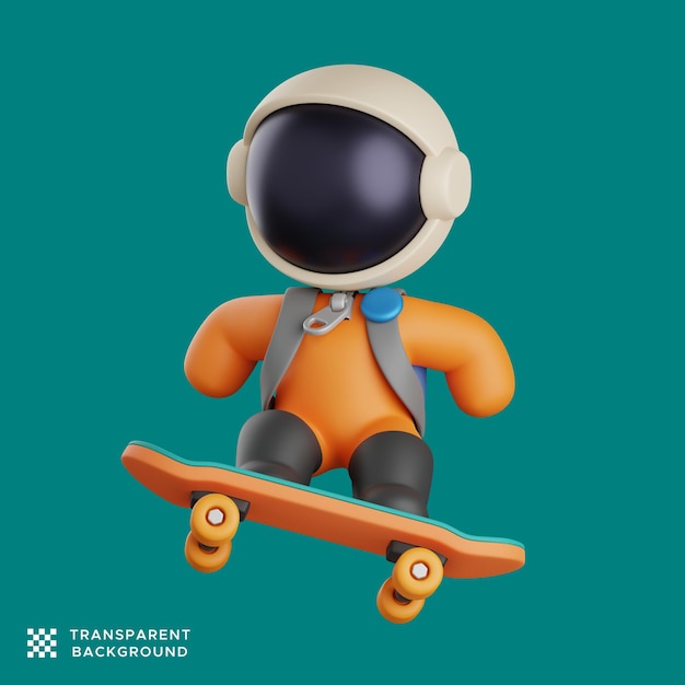 Postać Astronauty 3d Jeżdżąca Na Deskorolce Podczas Skakania W Powietrzu. śliczna Ilustracja Maskotka