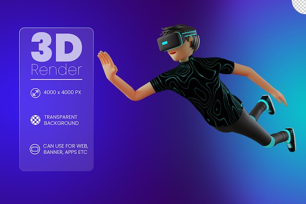 PSD postać człowieka z ilustracją metaverse 3d urządzenia wirtualnej rzeczywistości