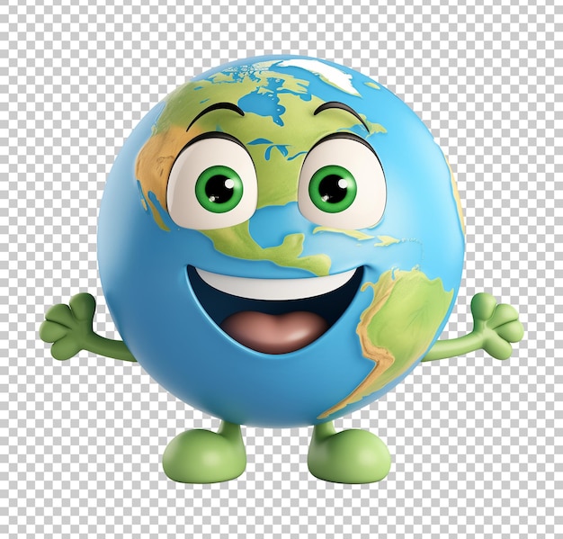 PSD postać z kreskówki happy earth w stylu 3d izolowana na przezroczystym tle