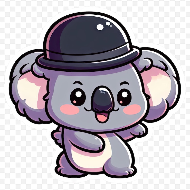 PSD postać z kreskówki z kapeluszem na głowie i słowem koala na nim