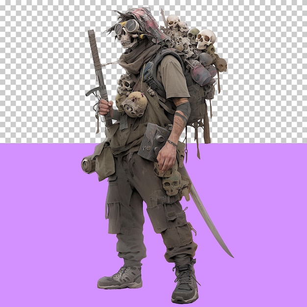 Postapocalyptic survivor with skull mask game asset isolated object transparent background