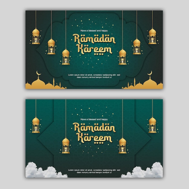 Postcard design ramadan kareem modern simple ramadan banner design ramadan kareem set design green