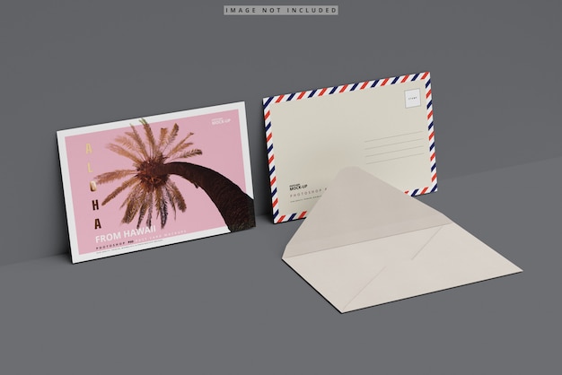 PSD postcard mockup with envelope