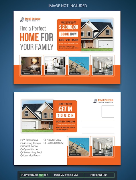 PSD postcard template advertisement business company marketing real estate design corporate