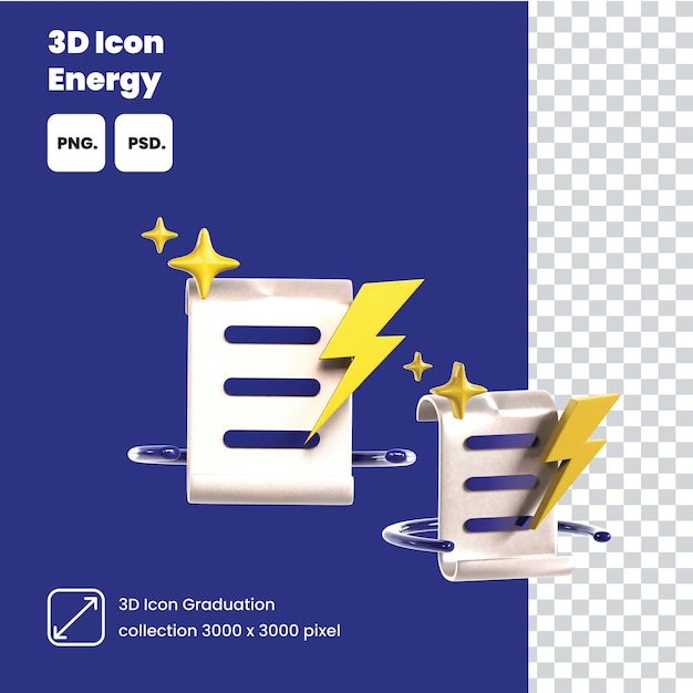 Un poster per l'energia dell'icona 3d con un fulmine su di esso