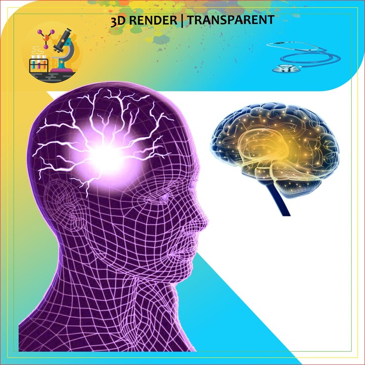 PSD a poster for 3d model of a human head with a model of the brain