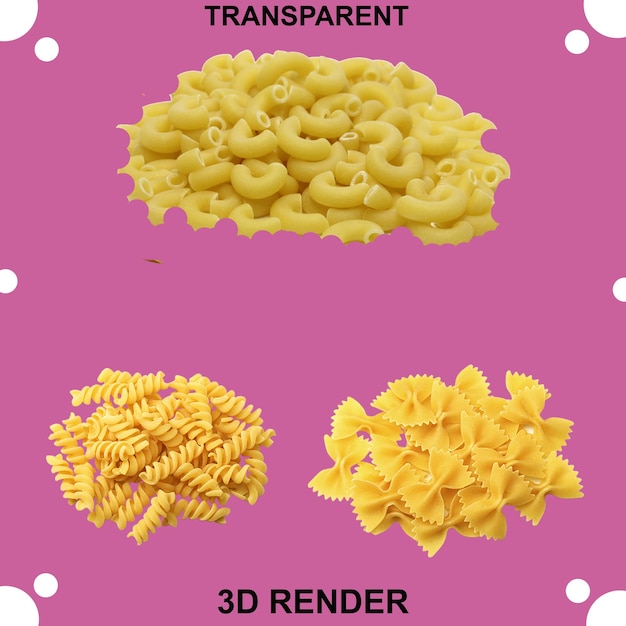 パスタの3Dモデルとキューブの正方形のポスター