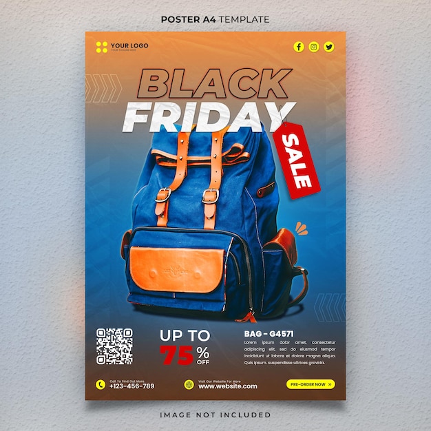 Poster a4 of banner sjabloon voor black friday sale adventure bag