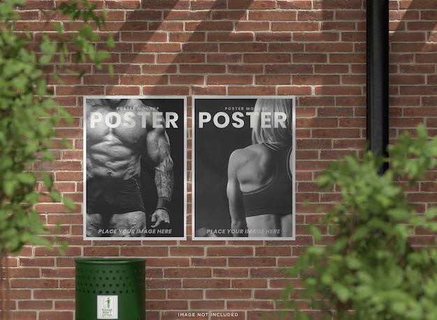 Poster aan de muur met gelijmd effect mockup