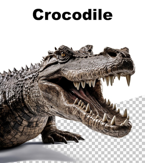 PSD a poster of an aggressive crocodile on a transparent background with the words crocodile above it