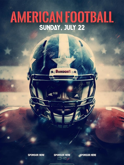 A poster for american football with a flag on it