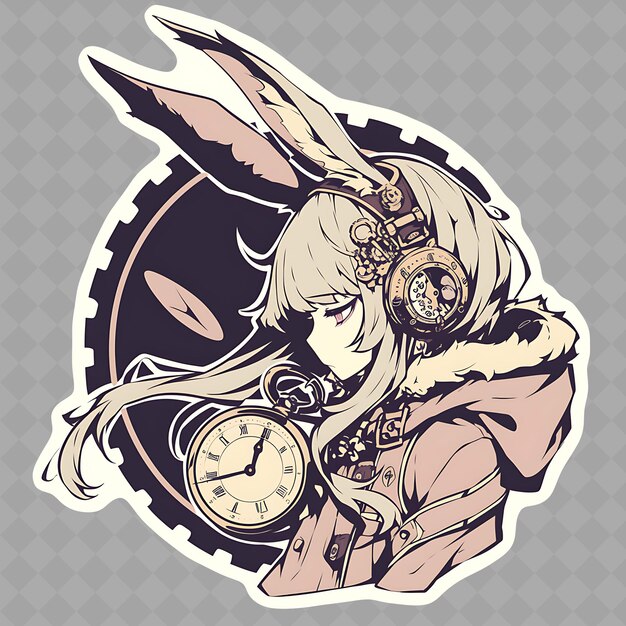 PSD a poster of anime girl with a clock and a rabbit on it