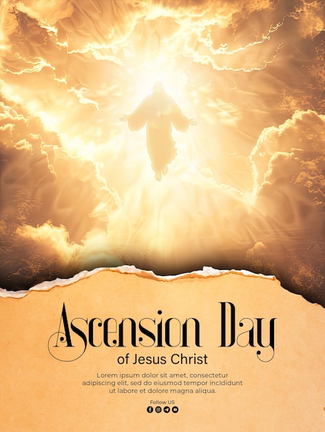 Poster of the ascension of jesus christ with a shining silhouette in the clouds background