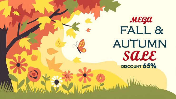 PSD a poster for the autumn and fall seasonal sale with a butterfly on the top