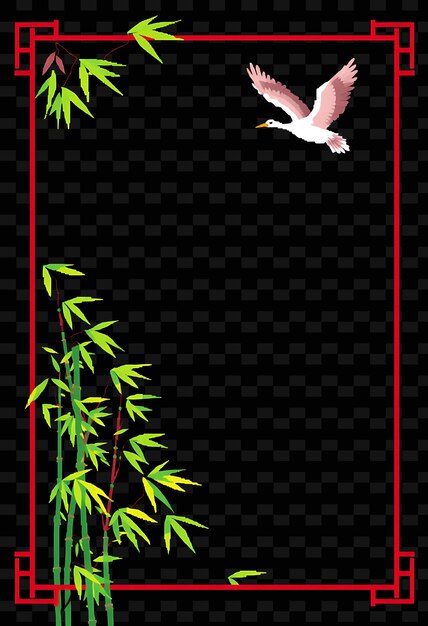 a poster for a bamboo forest with a bird flying in the sky