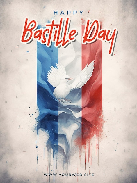 PSD a poster for bastille day with a white dove on it.