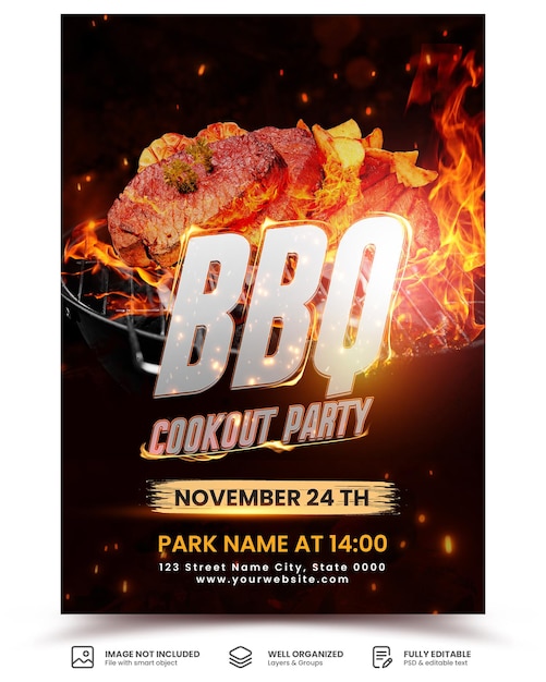 PSD a poster for bbq cooking party template