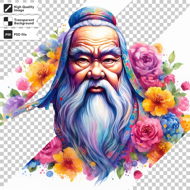 PSD a poster of a bearded man with a beard and flowers