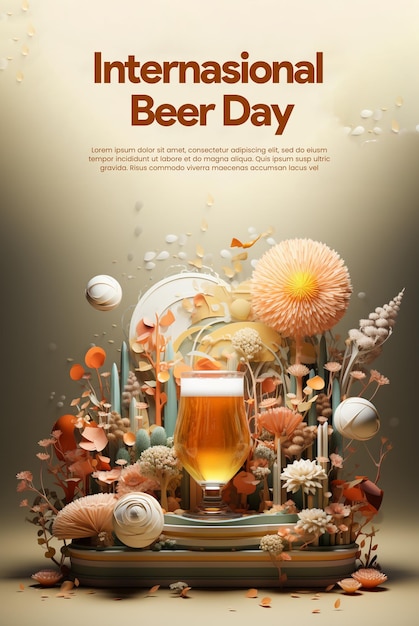 PSD poster for a beer day with a glass of beer.