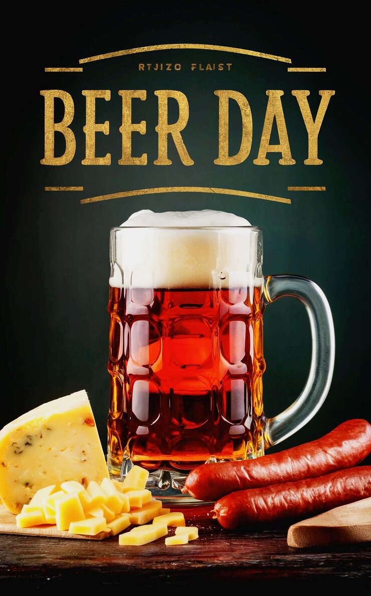PSD a poster for beer with a beer mug and sausages