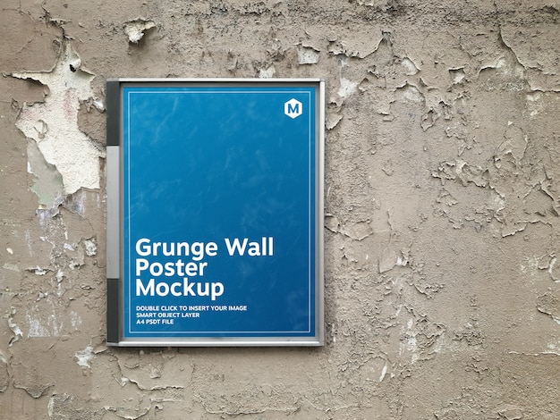 Poster in a billboard on a grunge wall mockup