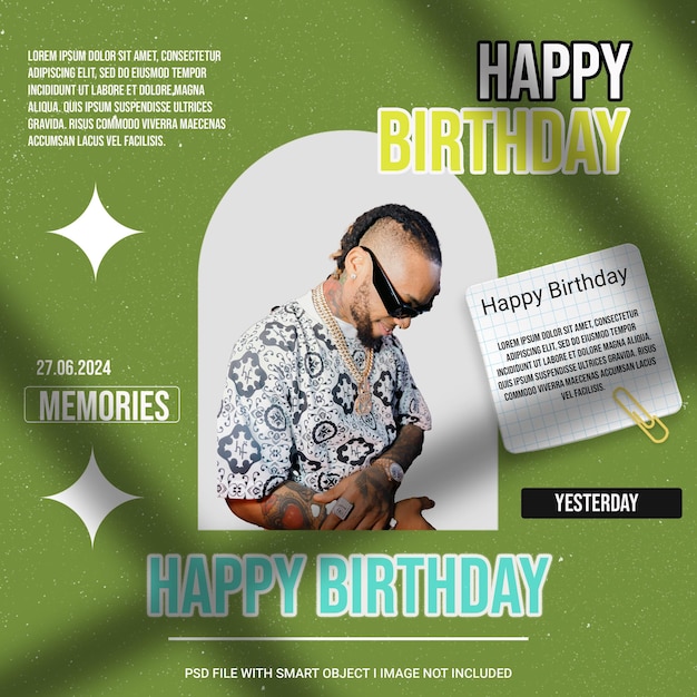 a poster for a birthday party with a man wearing sunglasses
