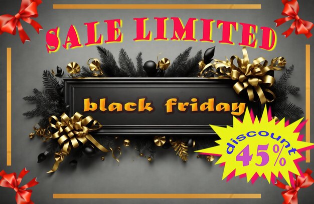 a poster for the black friday sale with a gold ribbon and a black sign that says black friday sale