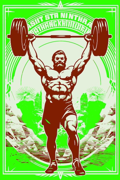 A poster of a bodybuilder lifting a barbell