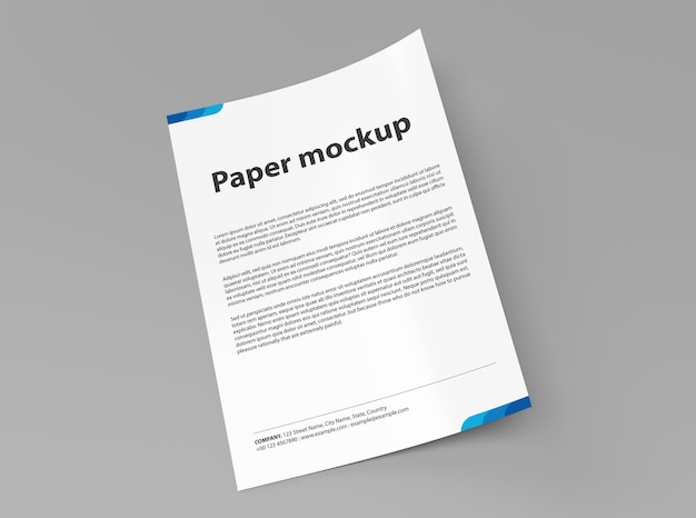 Poster Brochura Flyer Mockup Rendering 3D Arkusz papieru A4 na odizolowanym tle Pusty papier flyer