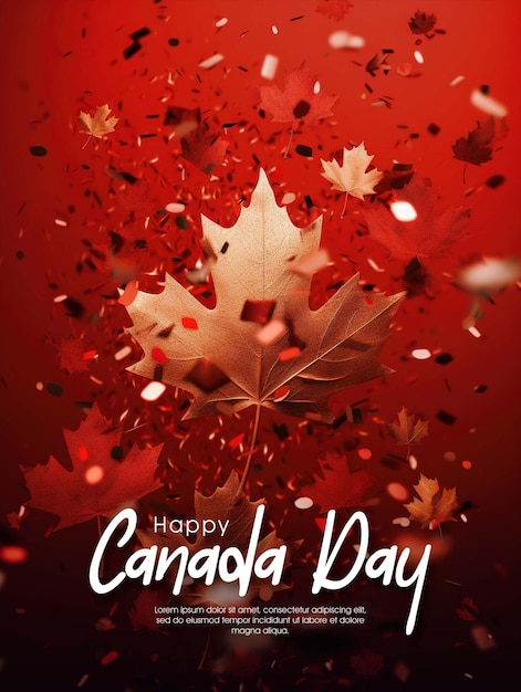 PSD a poster for canada day with a maple leaf and the words happy canada day