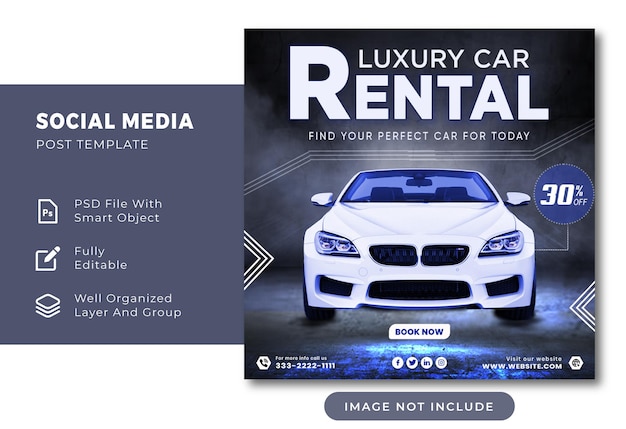 A poster for a car rental website with a photo of a car in the background.