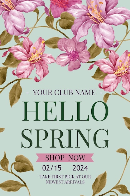 A poster celebrating the opening with flowers and spring elements