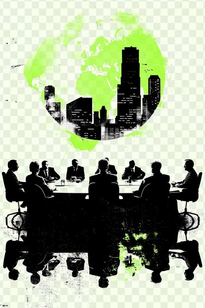 PSD un poster per lo skyline di chicago mostra un gruppo di persone sedute attorno a un tavolo
