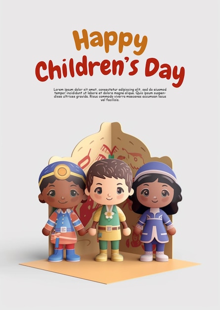 PSD a poster children day cartoon of children standing together